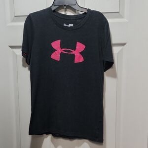 Under Armour Charcoal Tee with Vibrant Pink Logo